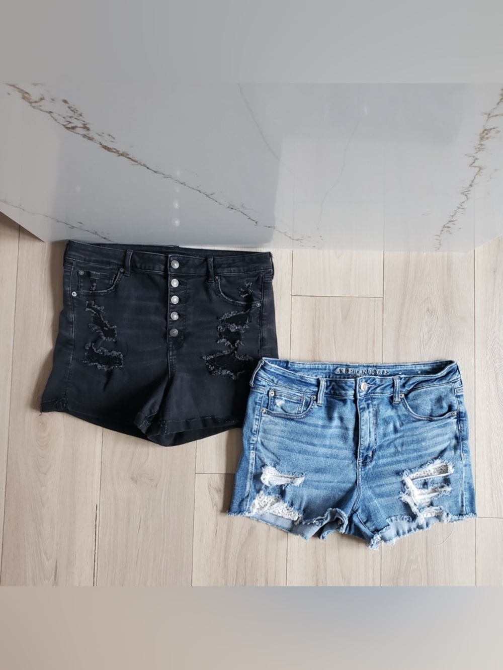 American Eagle Outfitters Distressed Black and Blue Jean Shorts Duo
